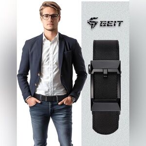 NIB!GEIT Black Belt with Rectangular Buckle  
Waist 30"-34"